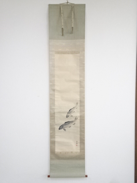 JAPANESE HANGING SCROLL / HAND PAINTED / CARP